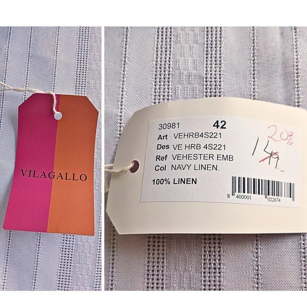 NWT VILAGALLO Hester Palm Tree Embroidered 100% Linen Shirt Dress Size 42/8